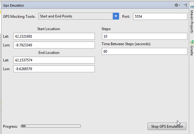 Android Studio. Simulate multiple GPS points with Mock Location Plugin